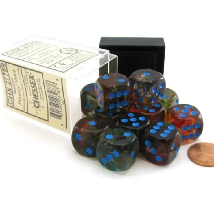 Dice>Nebula 16mm D6 Dice Block (12 Dice) - Primary with Blue Pips - Your Source for Gaming Essentials