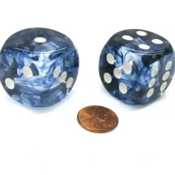 Dice>Nebula 30mm Large D6 Chessex Dice, 2 Pieces - Black with White Pips - Your Source for Gaming Essentials