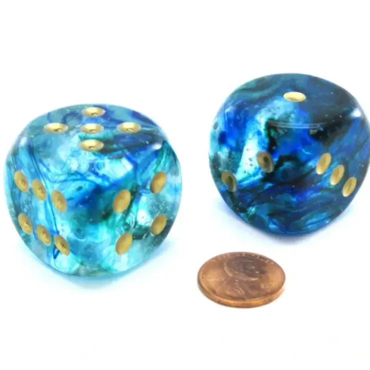 Dice>Nebula 30mm Large D6 Dice, 2 Pieces - Oceanic with Gold Pips - Your Source for Gaming Essentials