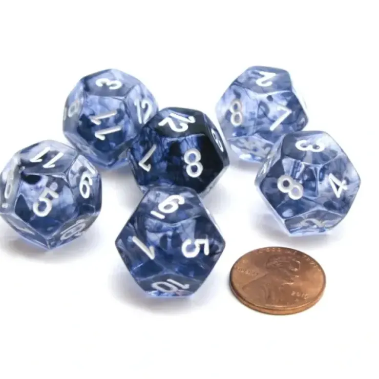 Dice>Nebula 18mm 12 Sided D12 Chessex Dice, 6 Pieces - Black with White - Your Source for Gaming Essentials