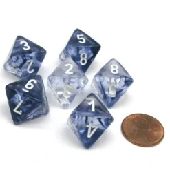 Dice>Nebula 15mm 8 Sided D8 Chessex Dice, 6 Pieces - Black with White Numbers - Your Source for Gaming Essentials