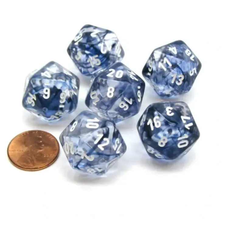 Dice>Nebula 20 Sided D20 Chessex Dice, 6 Pieces - Black with White Numbers - Your Source for Gaming Essentials