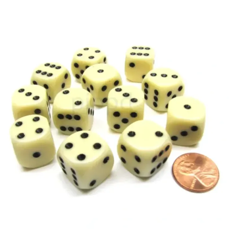 Dice>Opaque 16mm D6 Chessex Dice Block (12 Die) - Ivory with Black Pips - Your Source for Gaming Essentials