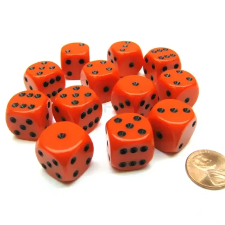 Dice>Opaque 16mm D6 Chessex Dice Block (12 Die) - Orange with Black Pips - Your Source for Gaming Essentials