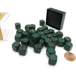 Dice>Opaque 12mm D6 Chessex Dice Block (36 Die) - Dusty Green with Copper Pips - Your Source for Gaming Essentials