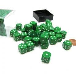 Dice>Opaque 12mm D6 Chessex Dice Block (36 Die) - Green with White Pips - Your Source for Gaming Essentials