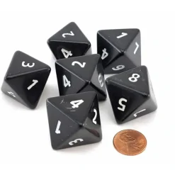 Dice>Opaque 25mm D8 Large Jumbo Dice, 6 Pieces - Black with White Numbers - Your Source for Gaming Essentials