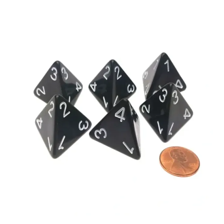 Dice>Opaque 26mm D4 Large Jumbo Numbered Dice, 6 Pieces - Black with White Numbers - Your Source for Gaming Essentials