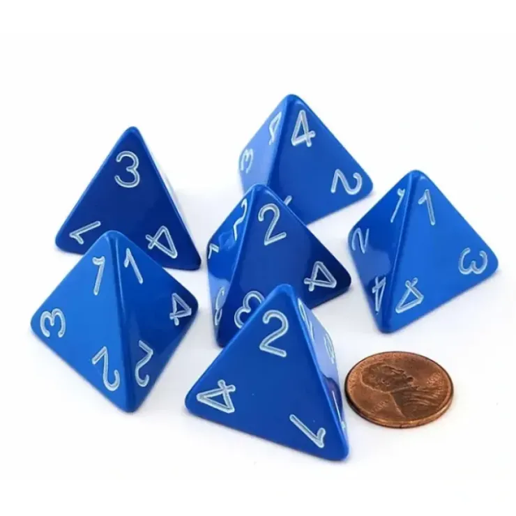 Dice>Opaque 26mm D4 Large Jumbo Numbered Dice, 6 Pieces - Blue with White Numbers - Your Source for Gaming Essentials