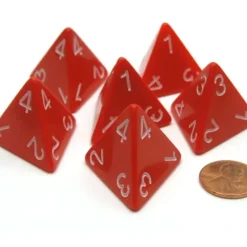 Dice>Opaque 26mm D4 Large Jumbo Numbered Dice, 6 Pieces - Red with White Numbers - Your Source for Gaming Essentials