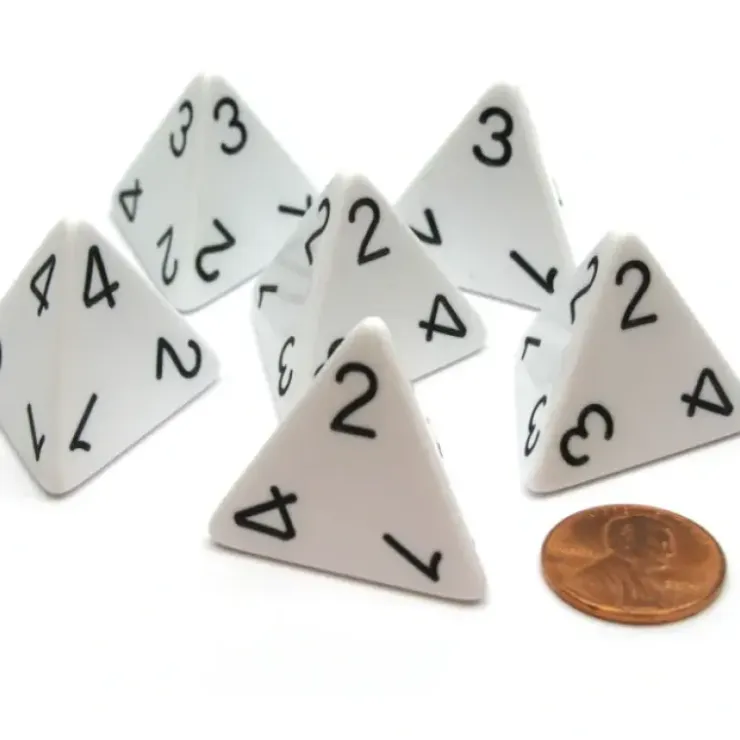 Dice>Opaque 26mm D4 Large Jumbo Numbered Dice, 6 Pieces - White with Black Numbers - Your Source for Gaming Essentials