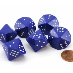 Dice>Opaque 20mm D10 Spotted Pip Dice, 6 Pieces - 'Old' Purple with White Numbers - Your Source for Gaming Essentials
