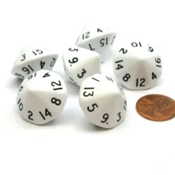 Dice>Opaque 17mm 16 Sided D16 Chessex Dice, 6 Pieces - White with Black Numbers - Your Source for Gaming Essentials