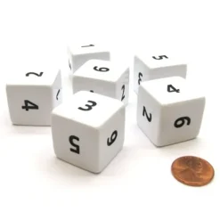 Dice>Opaque 25mm 6 Sided D6 Large Jumbo Numbered Dice, 6 Pieces - White with Black - Your Source for Gaming Essentials
