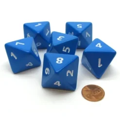 Dice>Opaque 25mm 8 Sided D8 Large Jumbo Numbered Dice, 6 Pieces - Blue with White - Your Source for Gaming Essentials