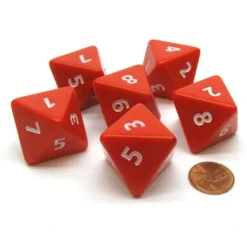 Dice>Opaque 25mm 8 Sided D8 Large Jumbo Numbered Dice, 6 Pieces - Red with White - Your Source for Gaming Essentials