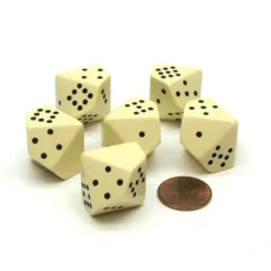 Dice>Opaque 20mm 10 Sided D10 Spotted Pip Dice, 6 Pieces - Ivory with Black Spots - Your Source for Gaming Essentials