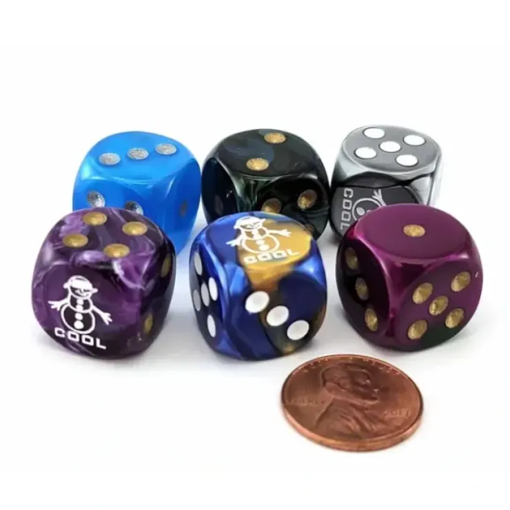 Dice>Pack of 6 Chessex Custom Engraved 16mm D6 Assorted Style Dice - Cool Snowman - Your Source for Gaming Essentials