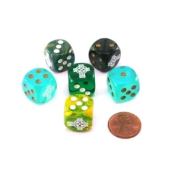 Dice>Pack of 6 Chessex Custom Engraved 16mm D6 Assorted Style Dice - Celtic Cross - Your Source for Gaming Essentials