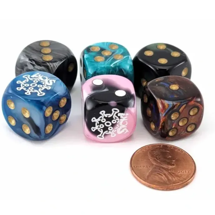 Dice>Pack of 6 Chessex Custom Engraved 16mm D6 Assorted Style Dice - Sick! Virus - Your Source for Gaming Essentials