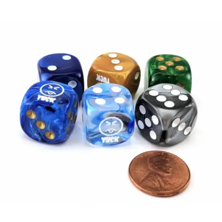Dice>Pack of 6 Chessex Custom Engraved 16mm D6 Assorted Style Dice - Yuck Face - Your Source for Gaming Essentials