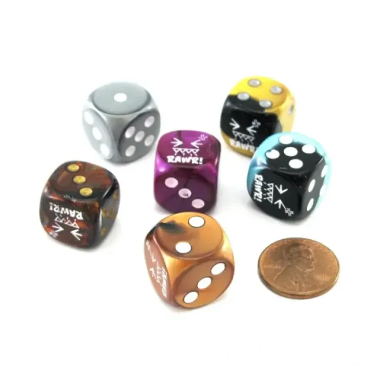 Dice>Pack of 6 Chessex Custom Engraved 16mm D6 Assorted Style Funny Meme Dice - RAWR! - Your Source for Gaming Essentials