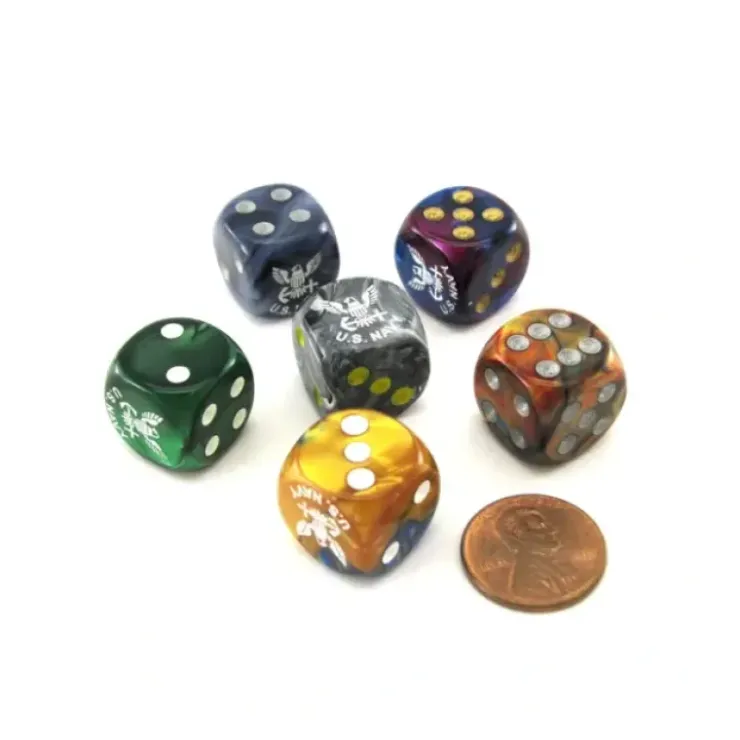 Dice>Pack of 6 Chessex Custom Engraved 16mm D6 Assorted Style Military Dice - Navy - Your Source for Gaming Essentials