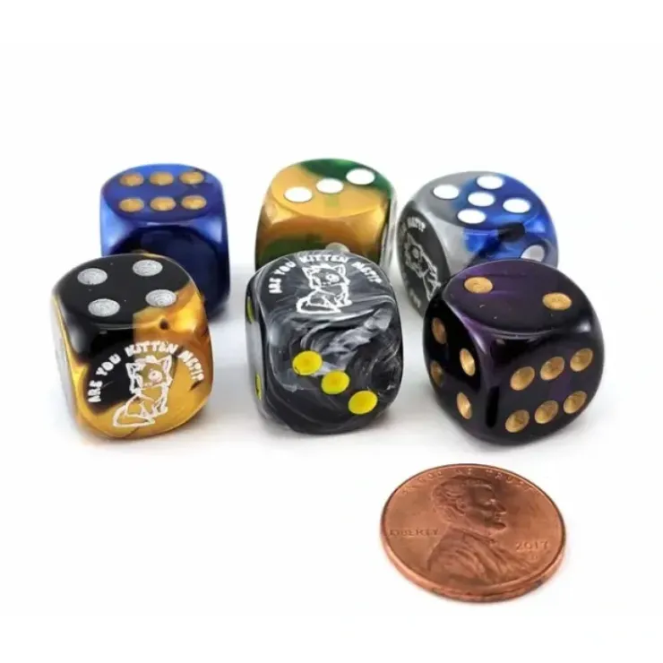 Dice>Pack of 6 Chessex Custom Engraved 16mm D6 Dice - Are You Kitten Me? - Your Source for Gaming Essentials