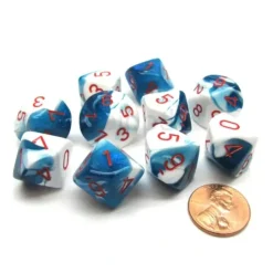Dice>Pack Of 10 Chessex Gemini D10 Dice - Astral Blue-White with Red Numbers - Your Source for Gaming Essentials