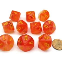 Dice>Pack of 10 Chessex Ghostly Glow D10 Dice - Orange with Yellow Numbers - Your Source for Gaming Essentials