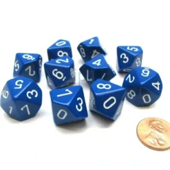 Dice>Pack Of 10 Chessex Opaque D10 Dice - Blue with White Numbers - Your Source for Gaming Essentials
