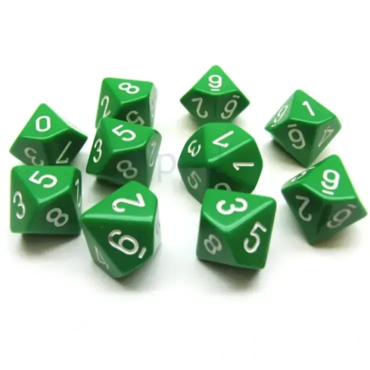 Dice>Pack Of 10 Chessex Opaque D10 Dice - Green with White Numbers - Your Source for Gaming Essentials