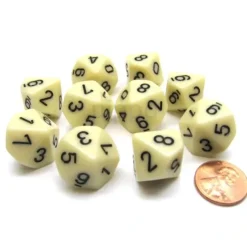 Dice>Pack Of 10 Chessex Opaque D10 Dice - Ivory with Black Numbers - Your Source for Gaming Essentials