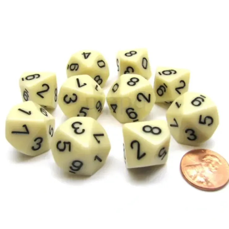 Dice>Pack Of 10 Chessex Opaque D10 Dice - Ivory with Black Numbers - Your Source for Gaming Essentials