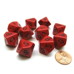 Dice>Pack Of 10 Chessex Opaque D10 Dice - Red with Black Numbers - Your Source for Gaming Essentials
