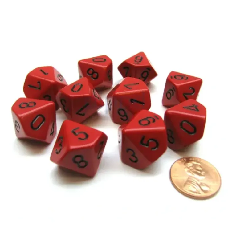 Dice>Pack Of 10 Chessex Opaque D10 Dice - Red with Black Numbers - Your Source for Gaming Essentials
