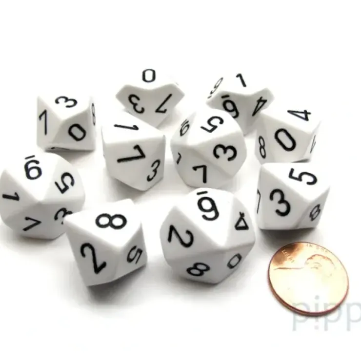 Dice>Pack Of 10 Chessex Opaque D10 Dice - White with Black Numbers - Your Source for Gaming Essentials