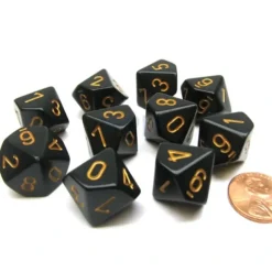 Dice>Pack Of 10 Chessex Opaque 10 Sided D10 Dice - Black with Gold Numbers - Your Source for Gaming Essentials