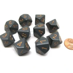 Dice>Pack Of 10 Chessex Opaque 10 Sided D10 Dice - Dark Grey with Copper Numbers - Your Source for Gaming Essentials