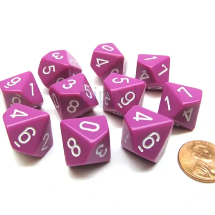 Dice>Pack Of 10 Chessex Opaque 10 Sided D10 Dice - Light Purple with White Numbers - Your Source for Gaming Essentials