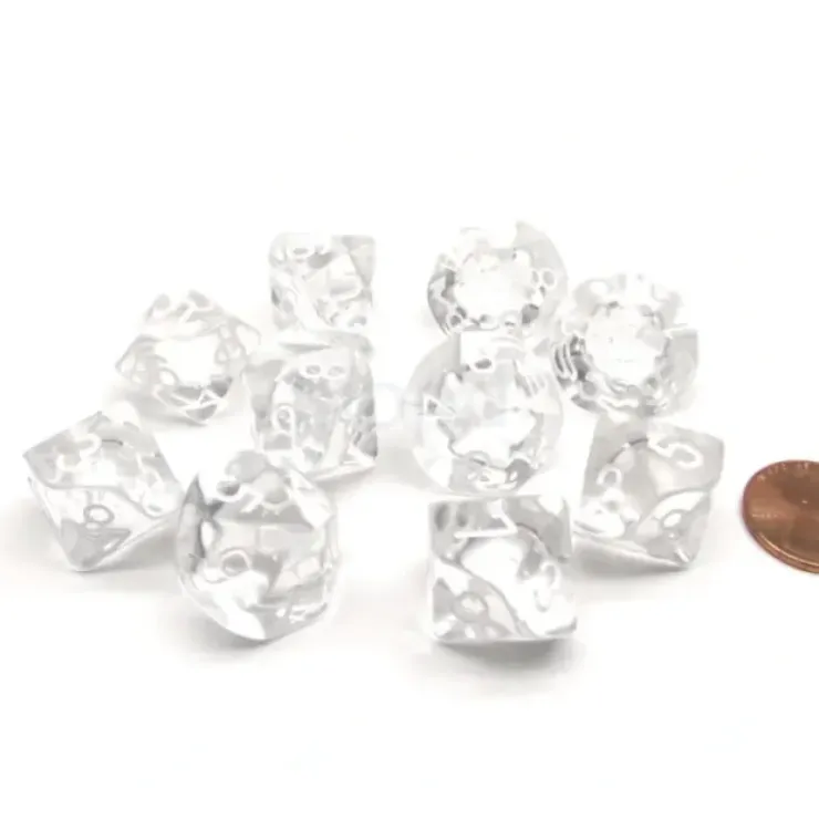 Dice>Pack Of 10 Chessex Translucent 10 Sided D10 Dice - Clear with White Numbers - Your Source for Gaming Essentials
