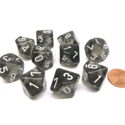Dice>Pack Of 10 Chessex Translucent 10 Sided D10 Dice - Smoke with White Numbers - Your Source for Gaming Essentials