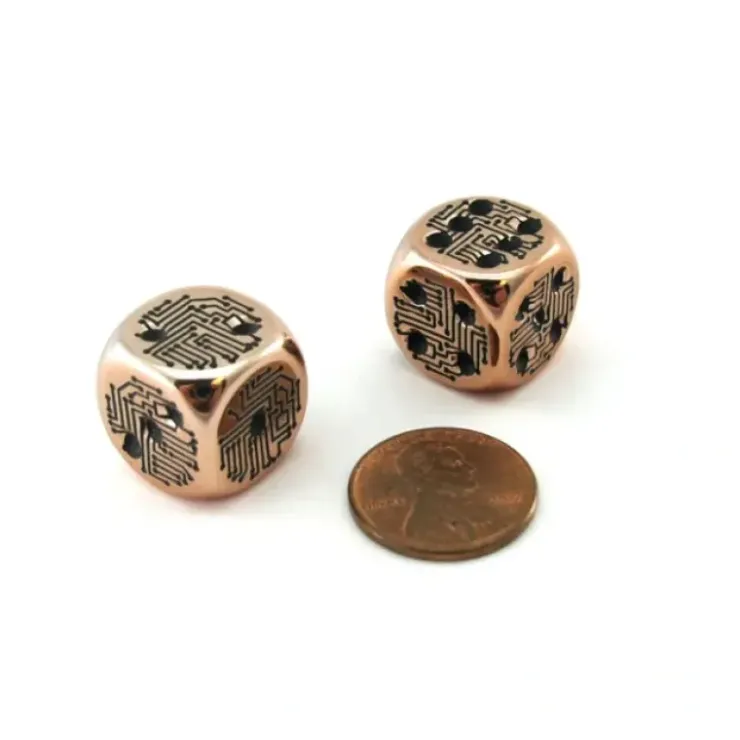 Dice>Pack of 2 Circuit Design D6 Dice with Thin Metal-Plating Over Plastic - Copper - Your Source for Gaming Essentials