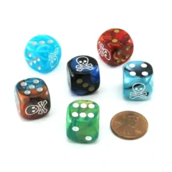 Dice>Pack of 6 Custom Engraved 16mm D6 Assorted Style Dice - Skull & Crossbones - Your Source for Gaming Essentials