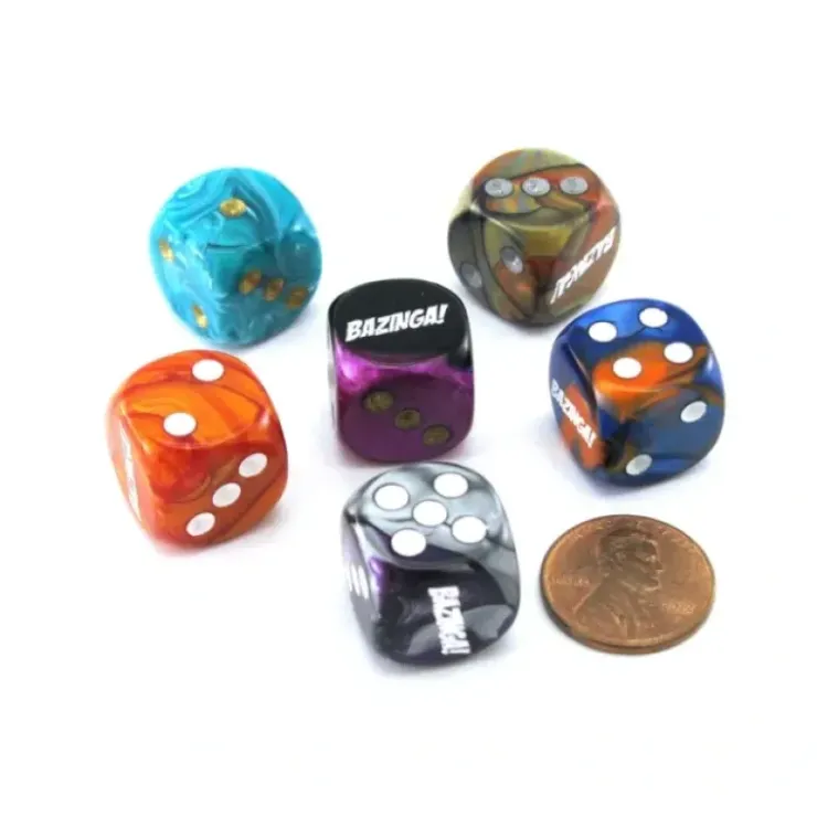 Dice>Pack of 6 Custom Engraved 16mm D6 Assorted Style Funny Meme Dice - Bazinga - Your Source for Gaming Essentials