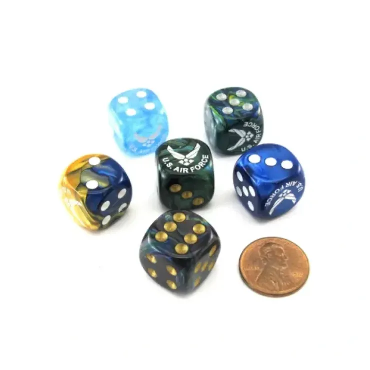 Dice>Pack of 6 Custom Engraved 16mm D6 Assorted Style Military Dice - Air Force - Your Source for Gaming Essentials