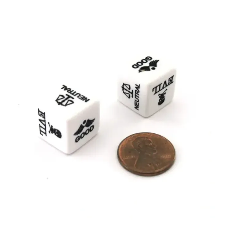 Dice>Pack of 2 Custom Engraved 16mm D6 RPG Alignment Dice - 3rd Edition Good and Evil - Your Source for Gaming Essentials