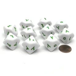 Dice>Pack of 10 D10 Arabic Word Number Dice, 1 to 10 - White with Green Words - Your Source for Gaming Essentials
