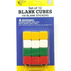 Dice>Pack of 12 D6 Blank Dice - Assorted Colors with 150 Stickers - Your Source for Gaming Essentials