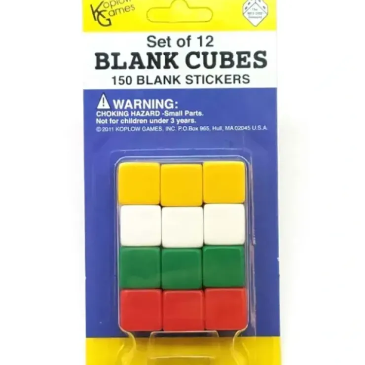 Dice>Pack of 12 D6 Blank Dice - Assorted Colors with 150 Stickers - Your Source for Gaming Essentials